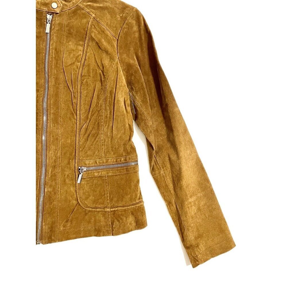 Bernardo Brown Suede Leather Racer Jacket SZ M - Picture 7 of 11